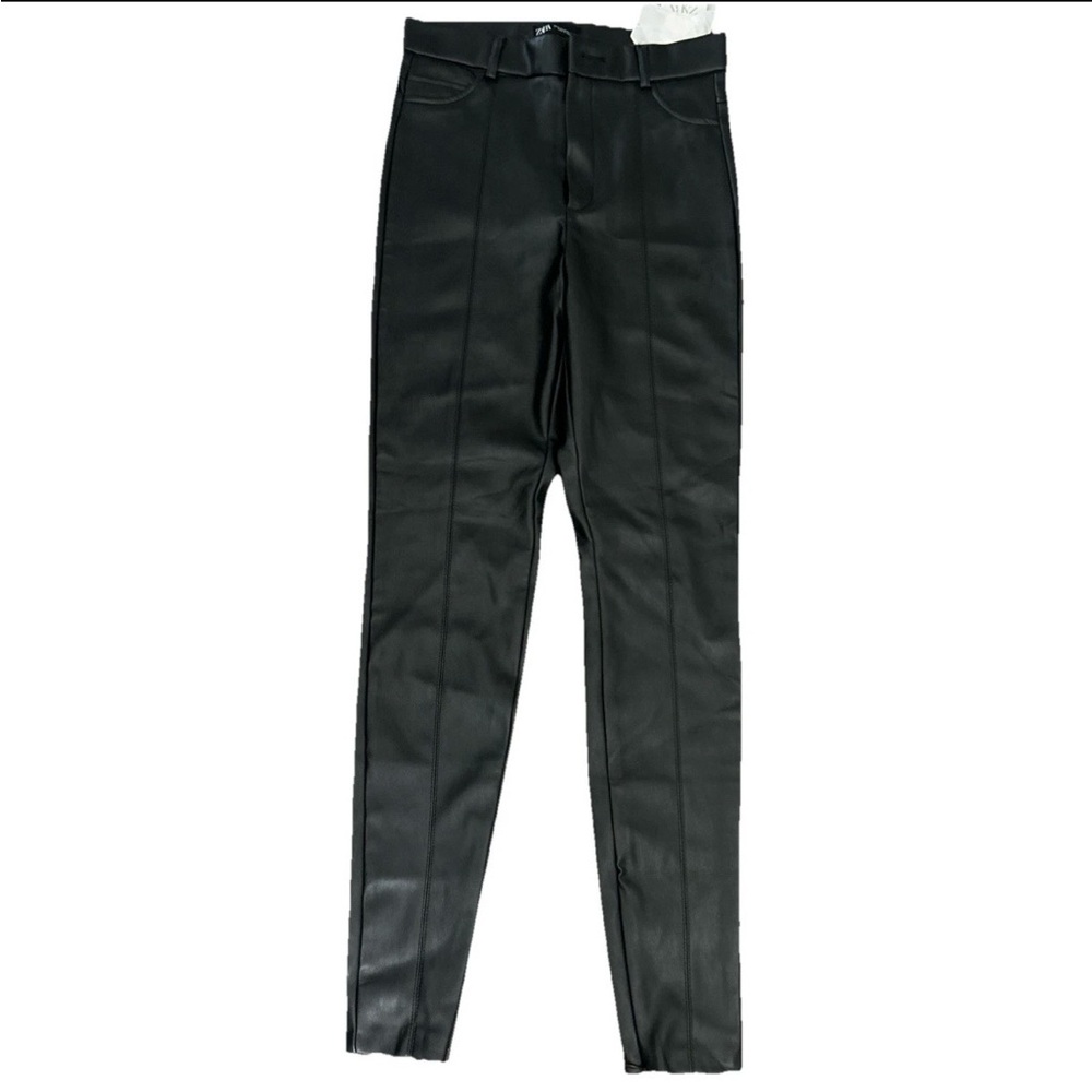 Zara black faux leather high-rise skinny pants with ankle zippers size M